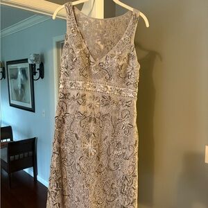 Sue Wong Silver Embellished Maxi Dress